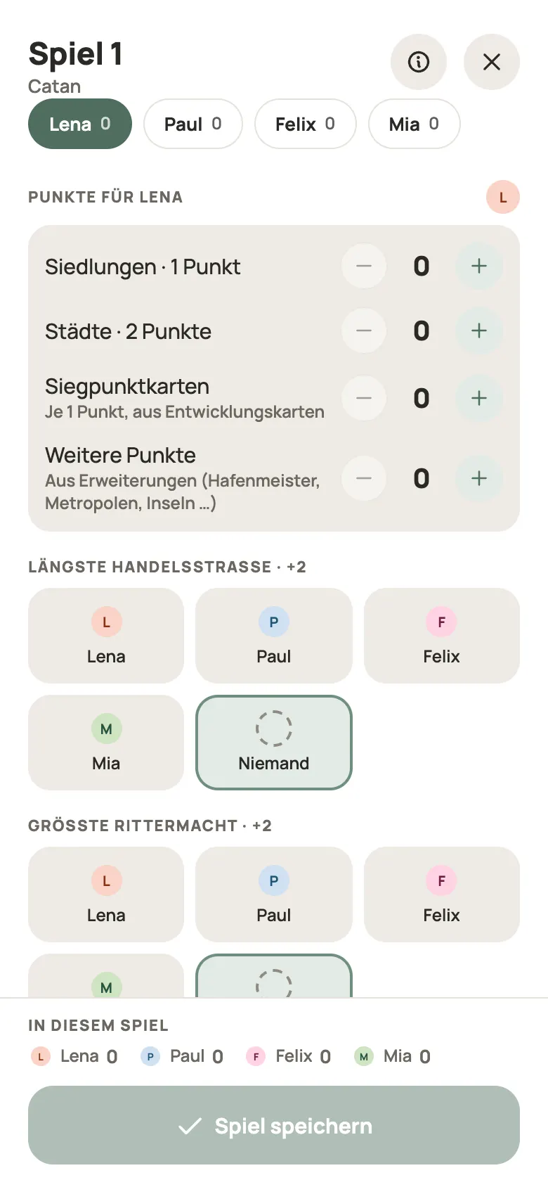 Eine Runde Catan in Yazboz Guru eintragen