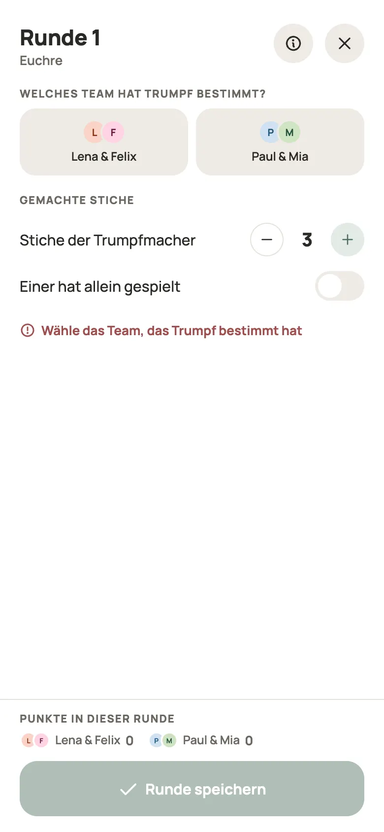 Eine Runde Euchre in Yazboz Guru eintragen