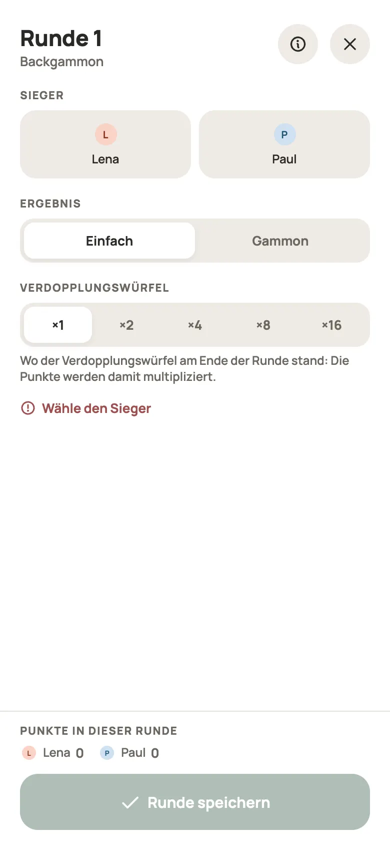 Eine Runde Backgammon in Yazboz Guru eintragen