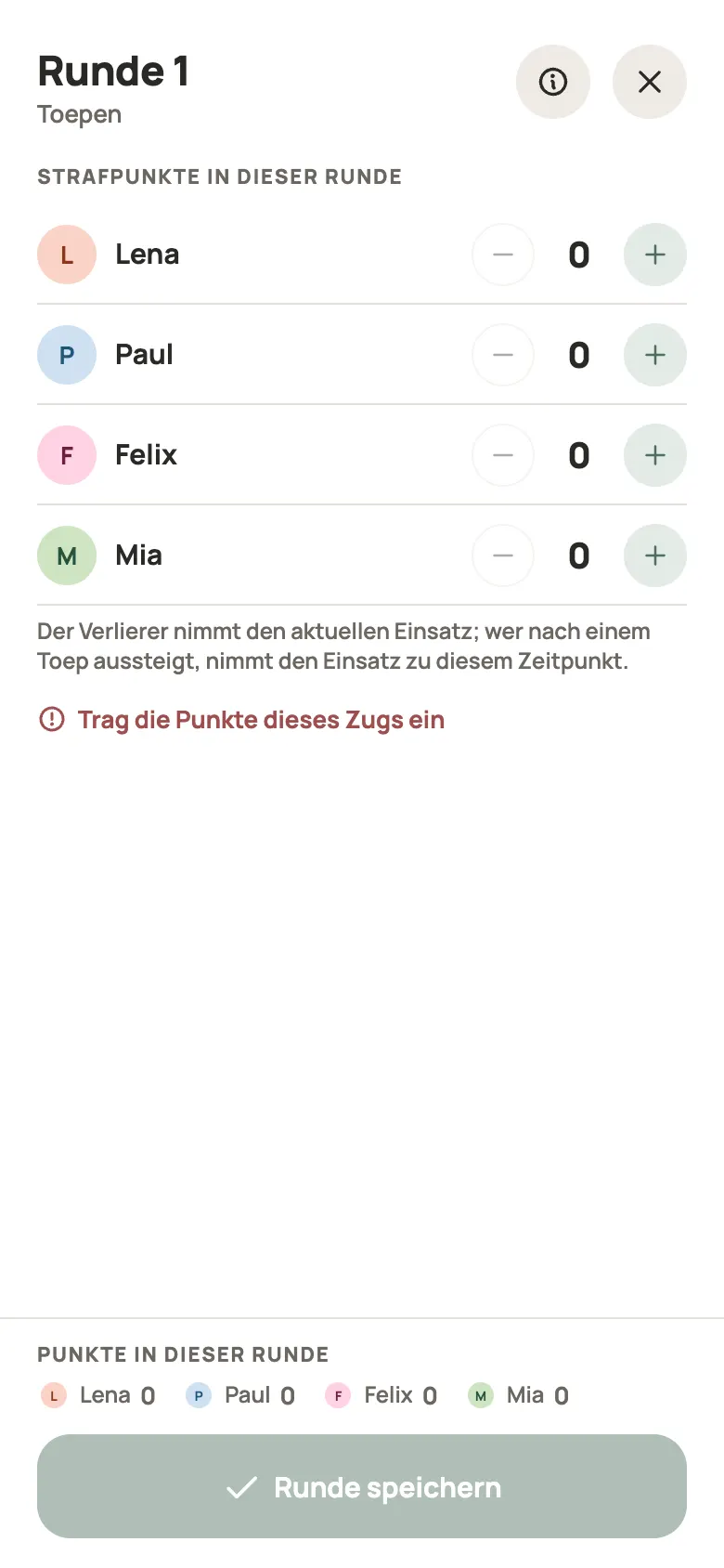 Eine Runde Toepen in Yazboz Guru eintragen