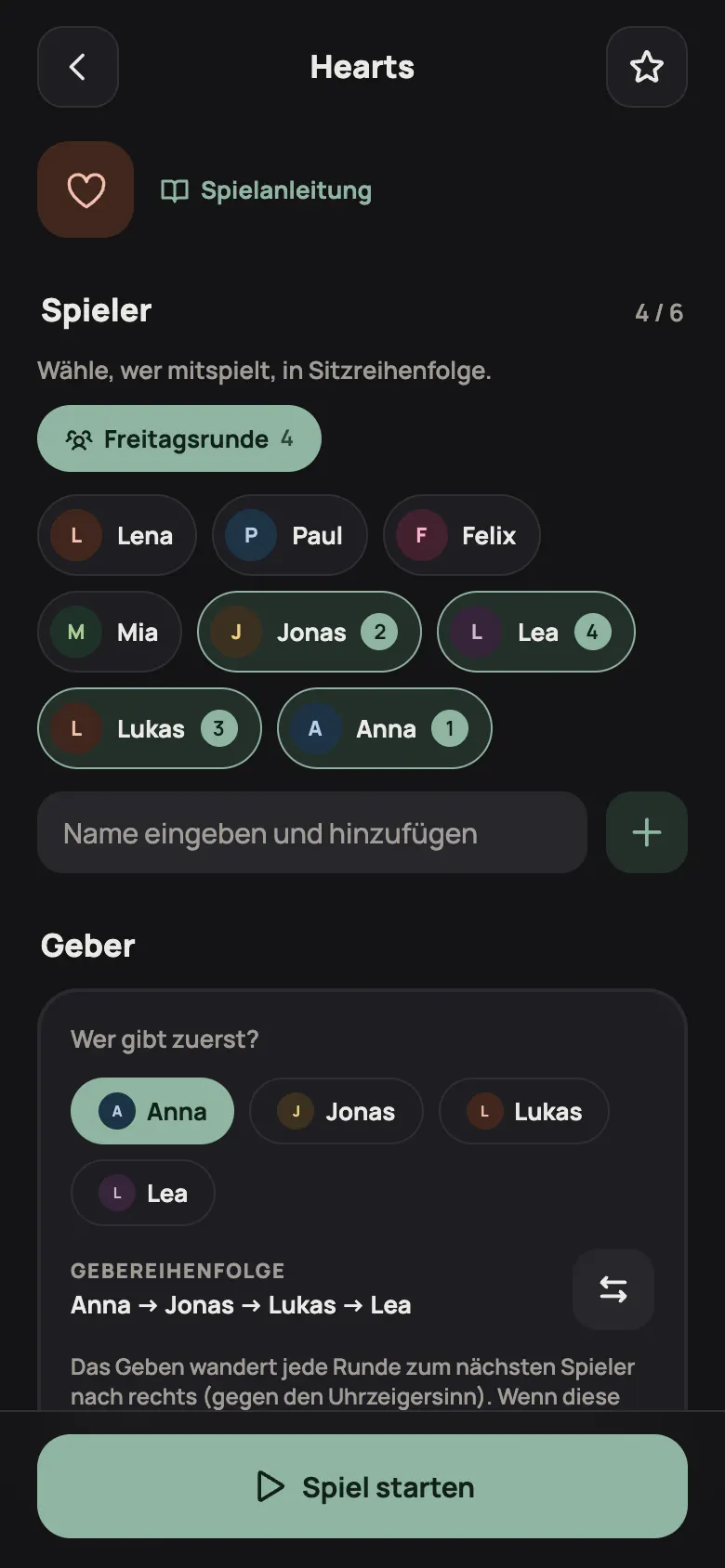 Ein Spiel einrichten