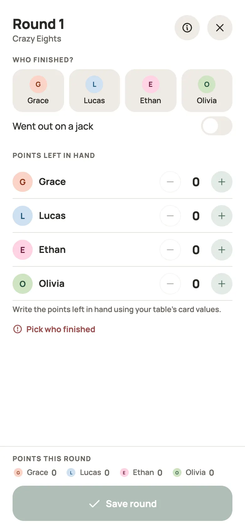 Entering a Crazy Eights round in Yazboz Guru