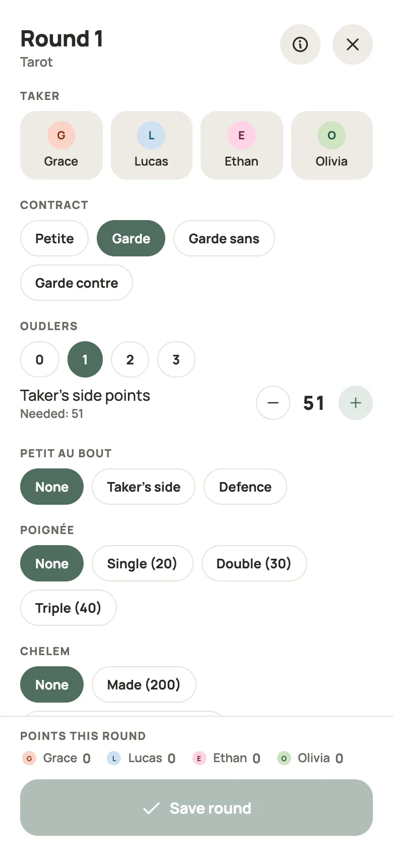Entering a Tarot round in Yazboz Guru