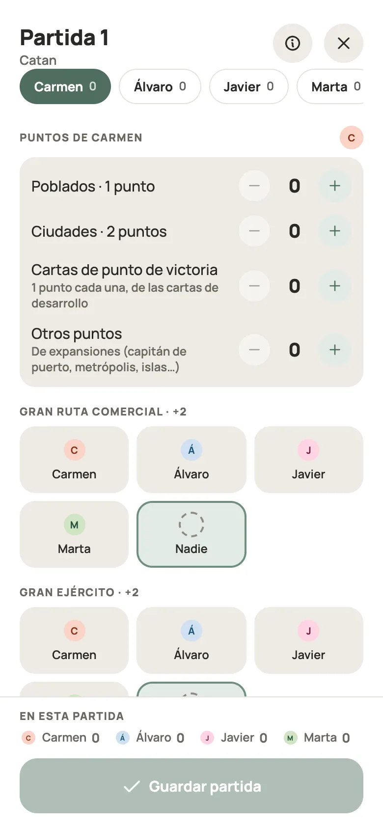 Anotar una ronda de Catan en Yazboz Guru