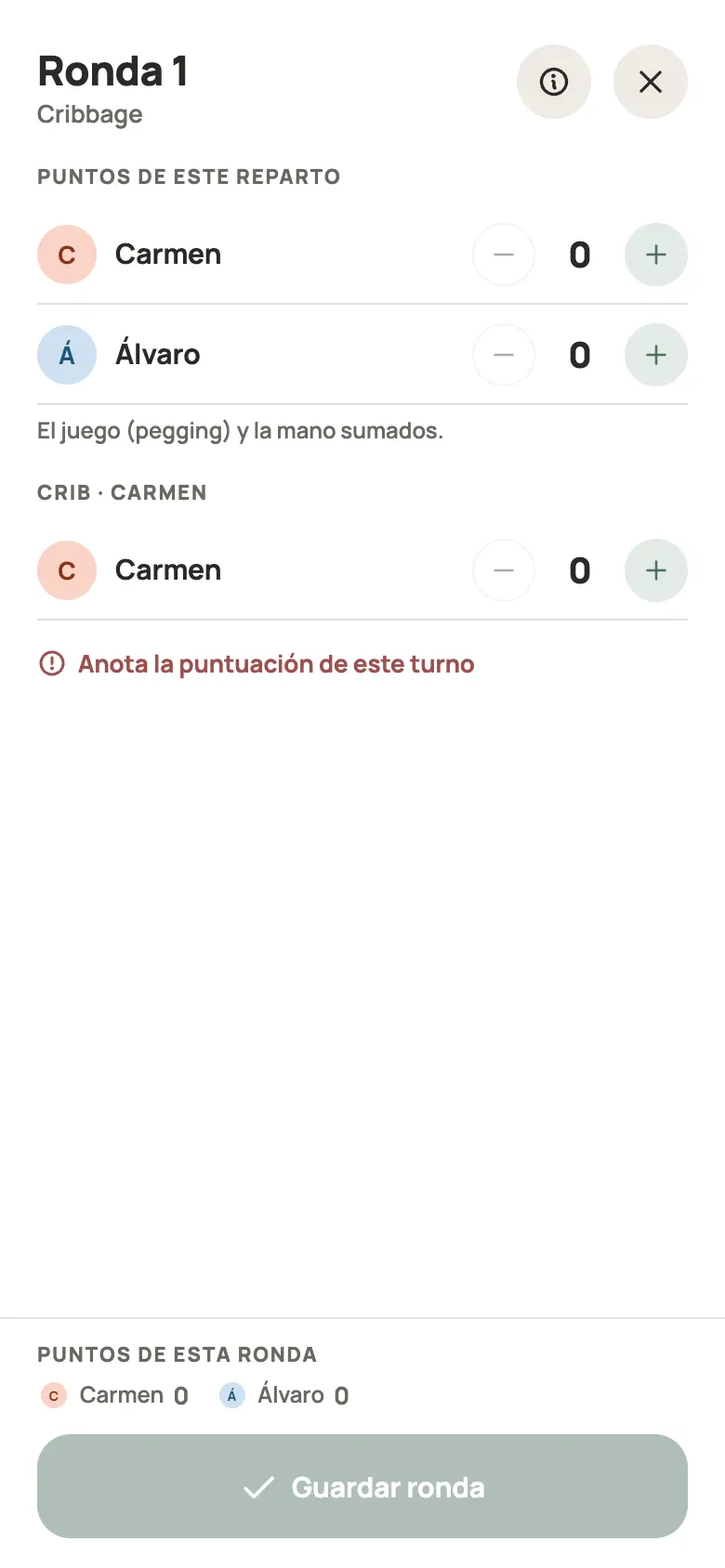 Anotar una ronda de Cribbage en Yazboz Guru