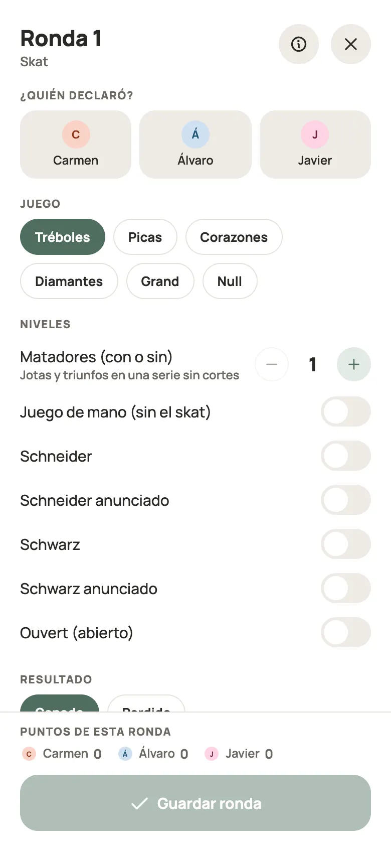 Anotar una ronda de Skat en Yazboz Guru