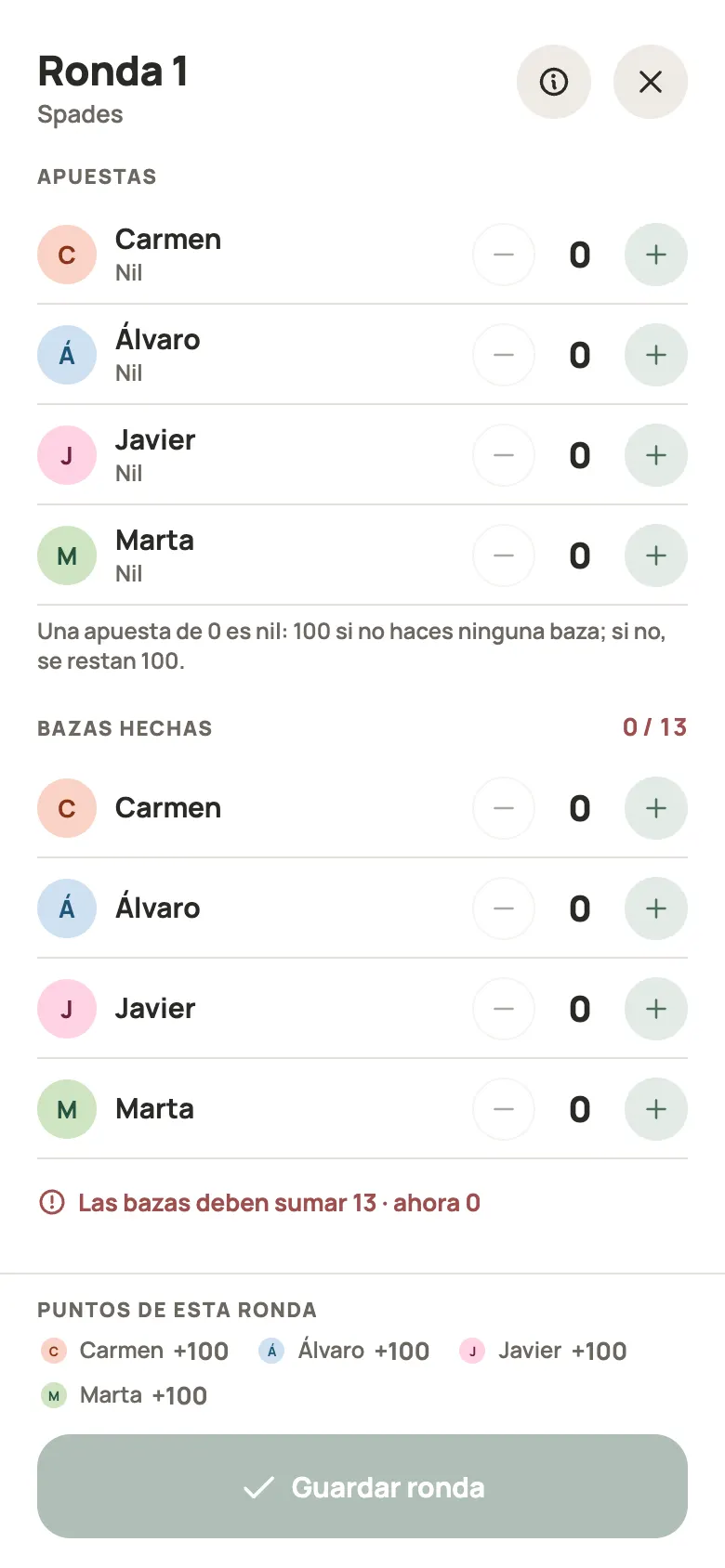 Anotar una ronda de Spades en Yazboz Guru
