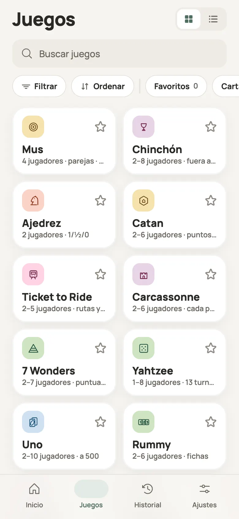 La lista de juegos
