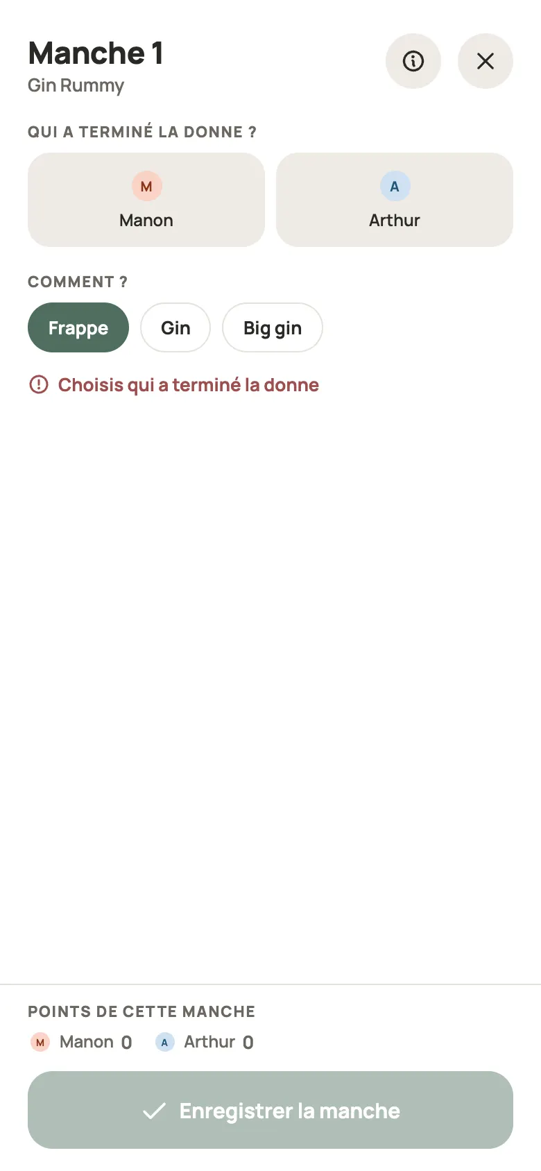 Saisie d’une manche de Gin Rummy dans Yazboz Guru