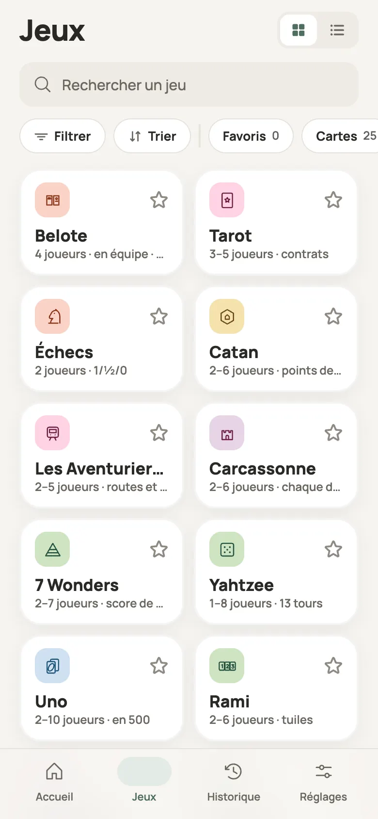 La liste des jeux