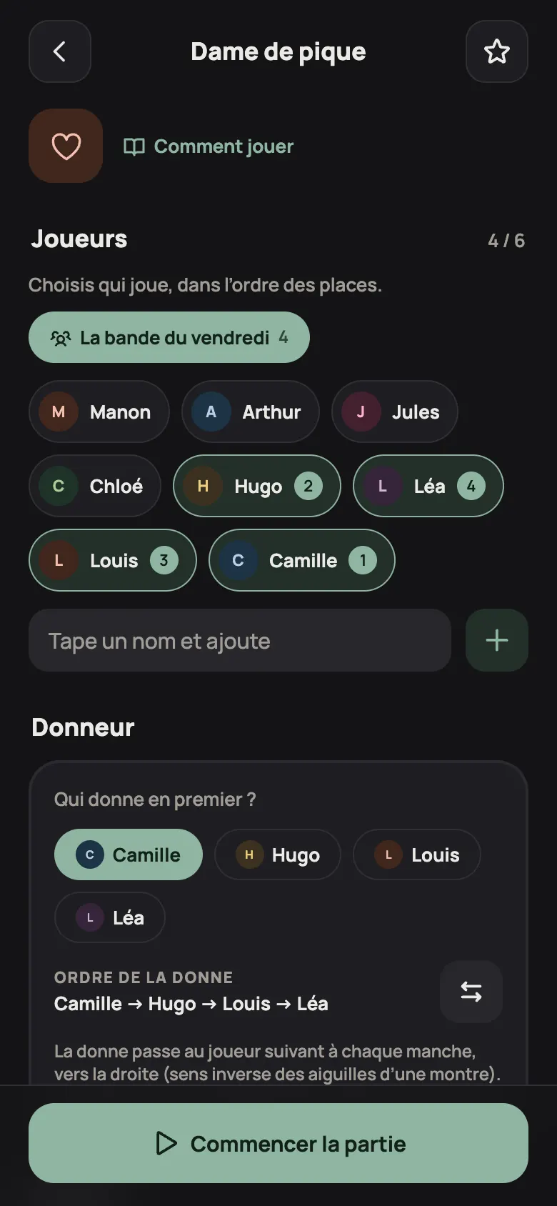 Le réglage d’une partie