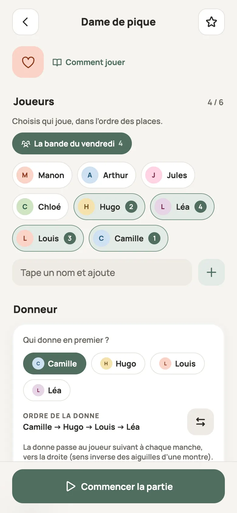 Le réglage d’une partie