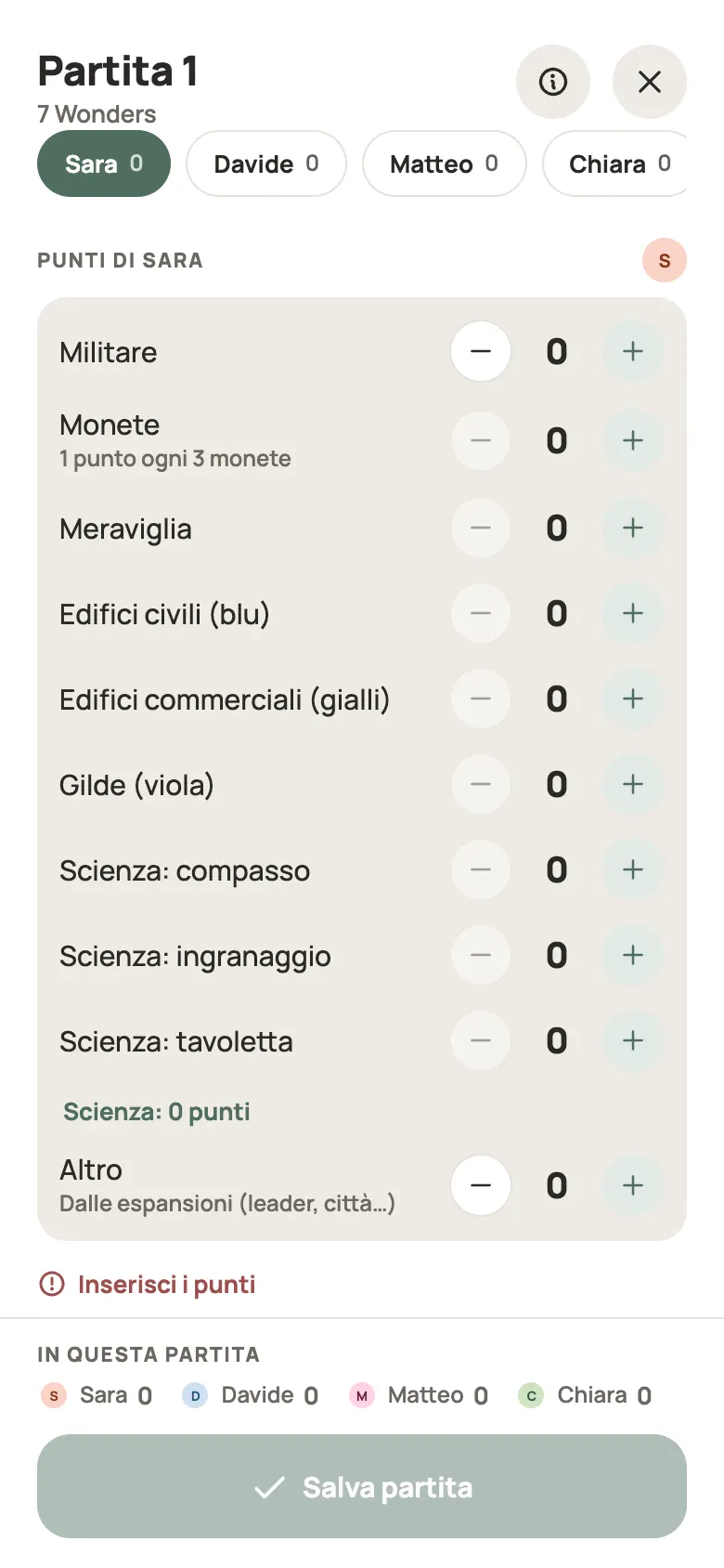 Inserimento di una mano di 7 Wonders in Yazboz Guru