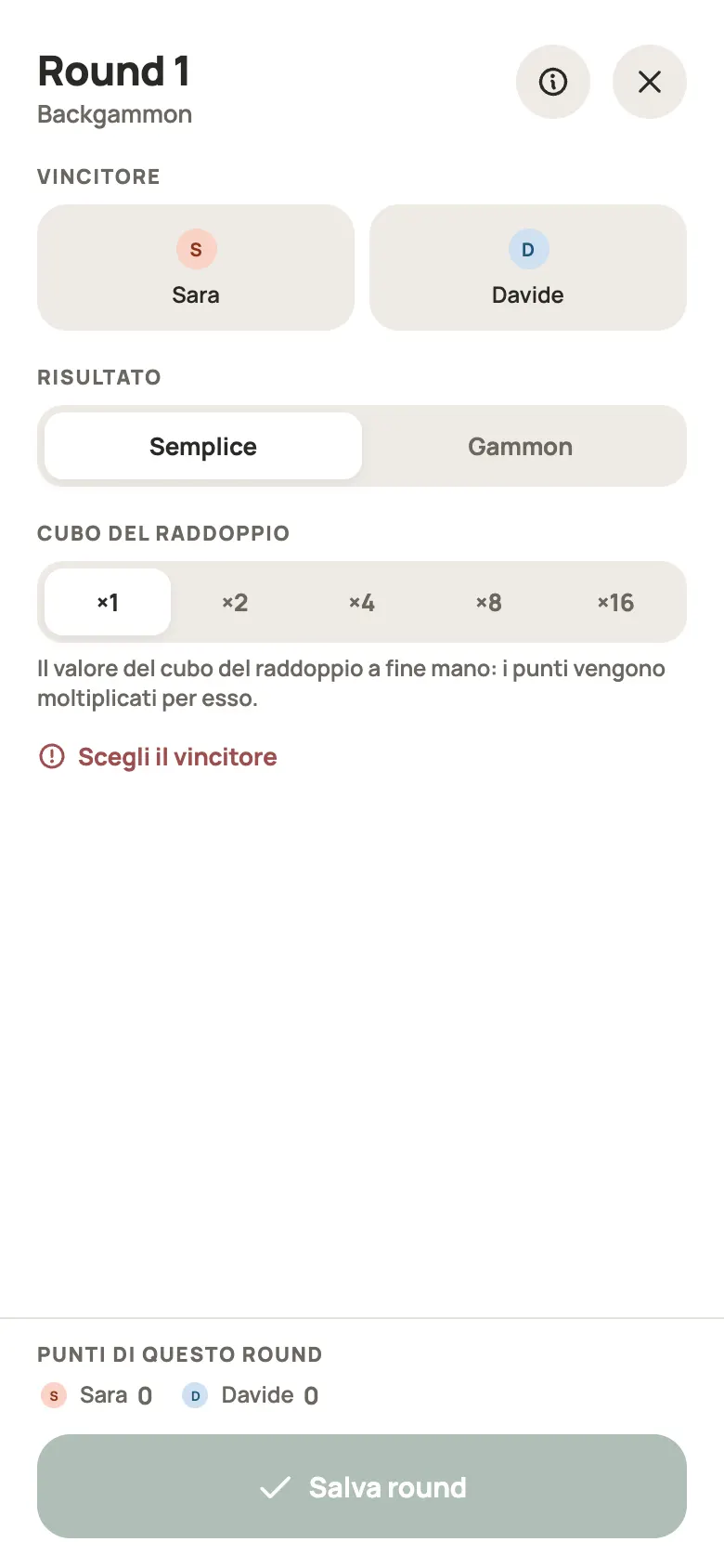 Inserimento di una mano di Backgammon in Yazboz Guru