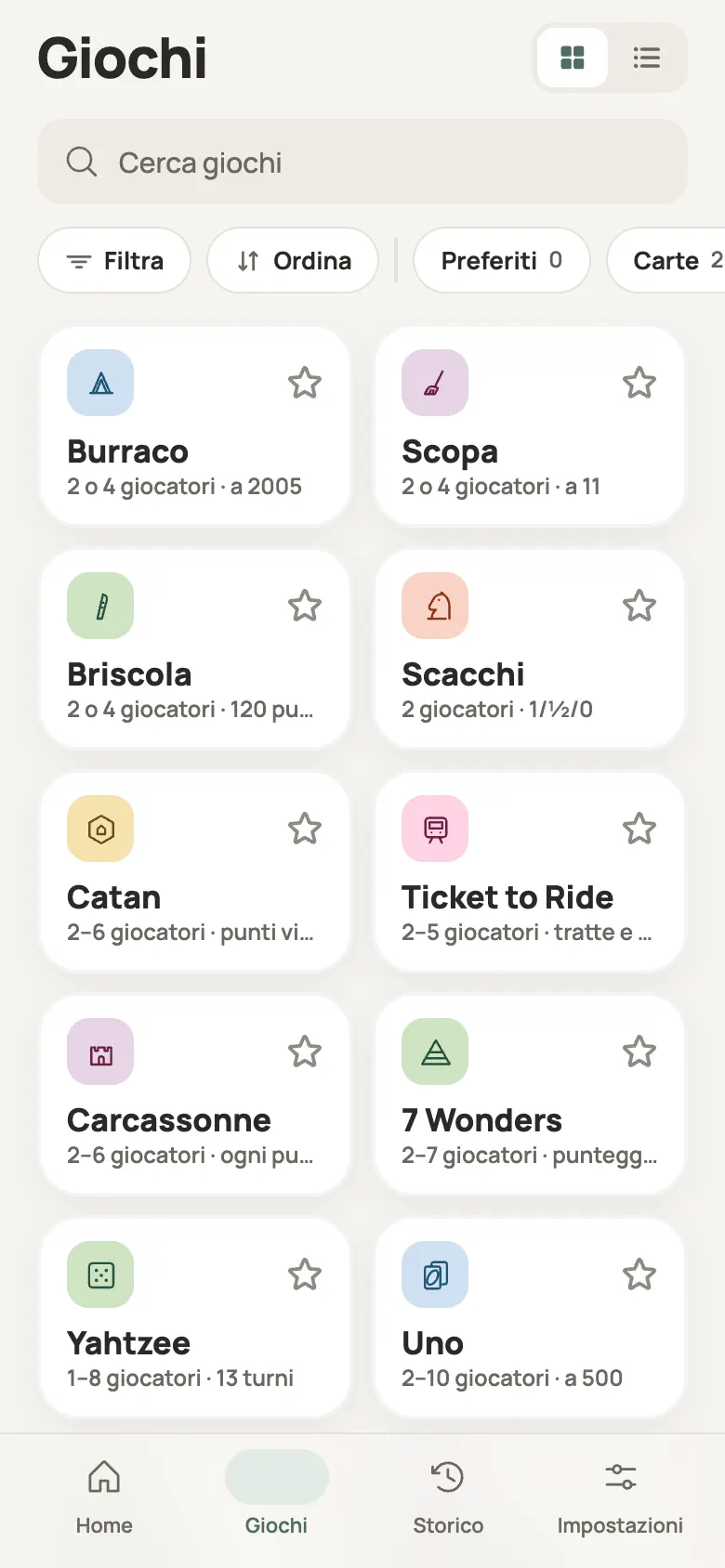 L’elenco dei giochi