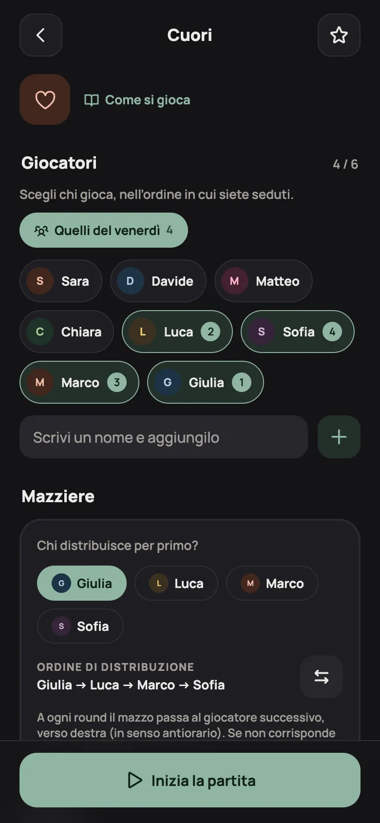 La preparazione di una partita