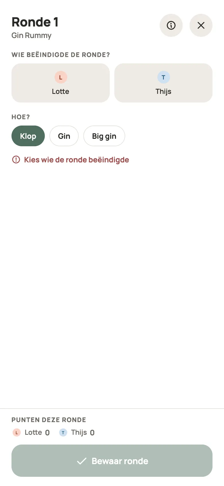 Een ronde Gin Rummy invullen in Yazboz Guru