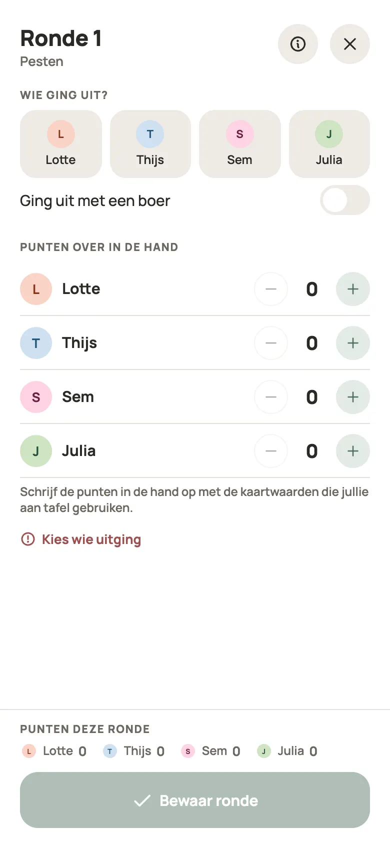Een ronde Pesten invullen in Yazboz Guru