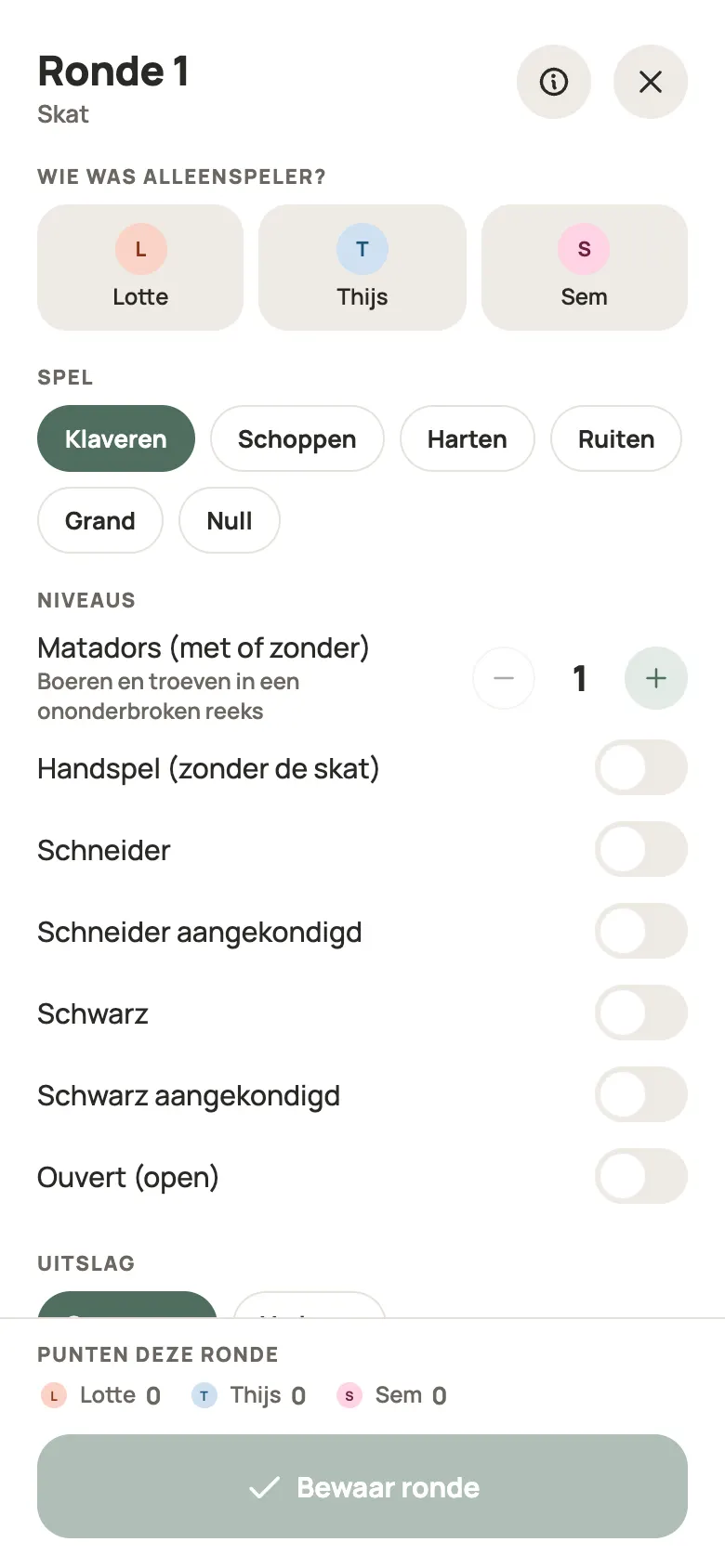 Een ronde Skat invullen in Yazboz Guru