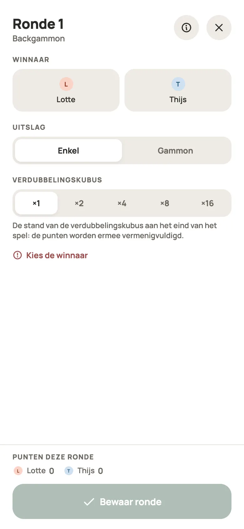 Een ronde Backgammon invullen in Yazboz Guru