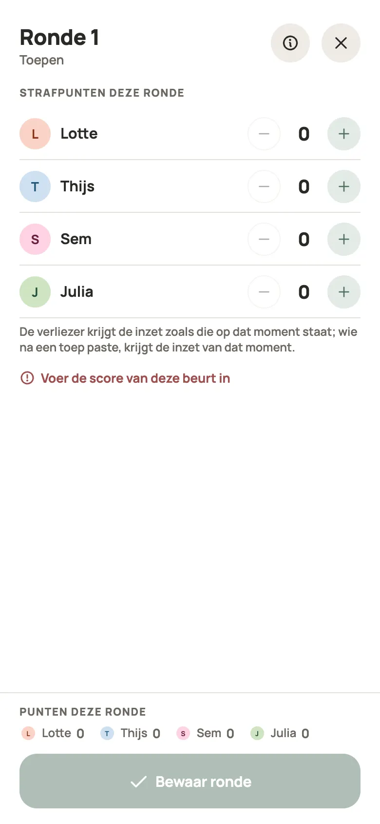 Een ronde Toepen invullen in Yazboz Guru