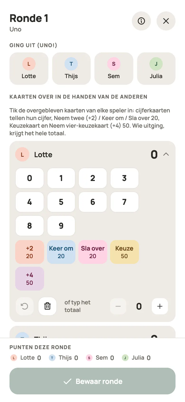 Een ronde Uno invullen in Yazboz Guru