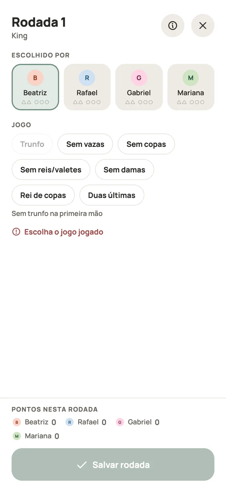 Anotando uma rodada de King no Yazboz Guru