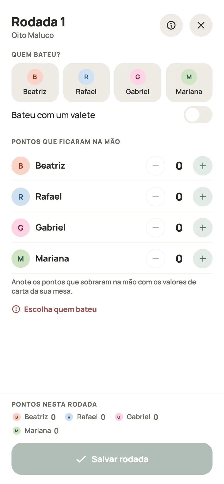 Anotando uma rodada de Oito Maluco no Yazboz Guru