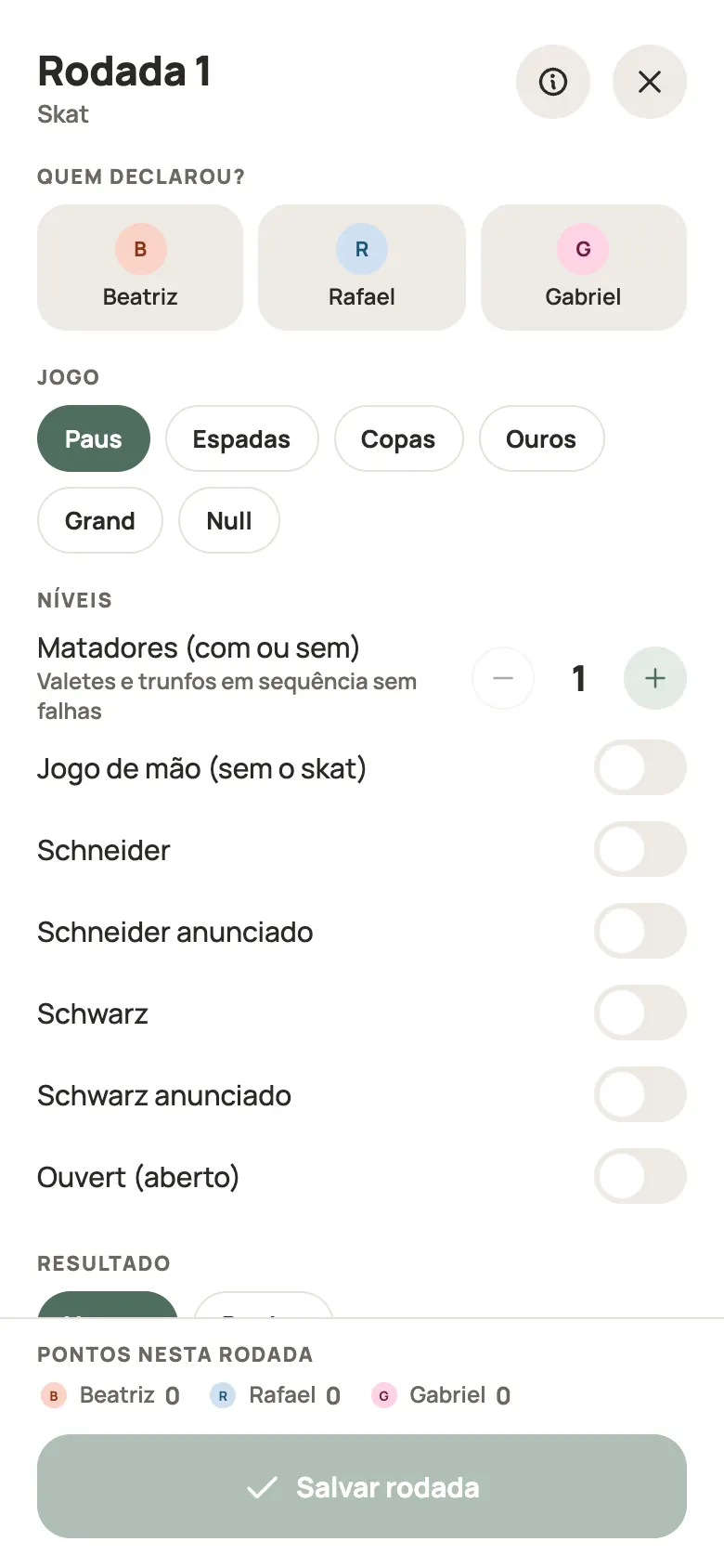Anotando uma rodada de Skat no Yazboz Guru