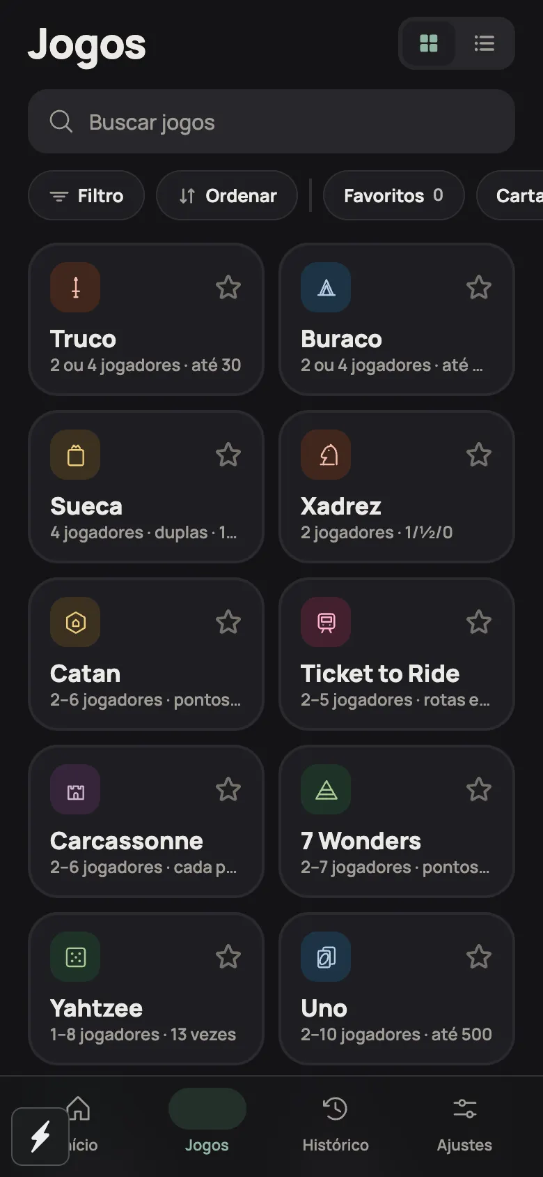 A lista de jogos