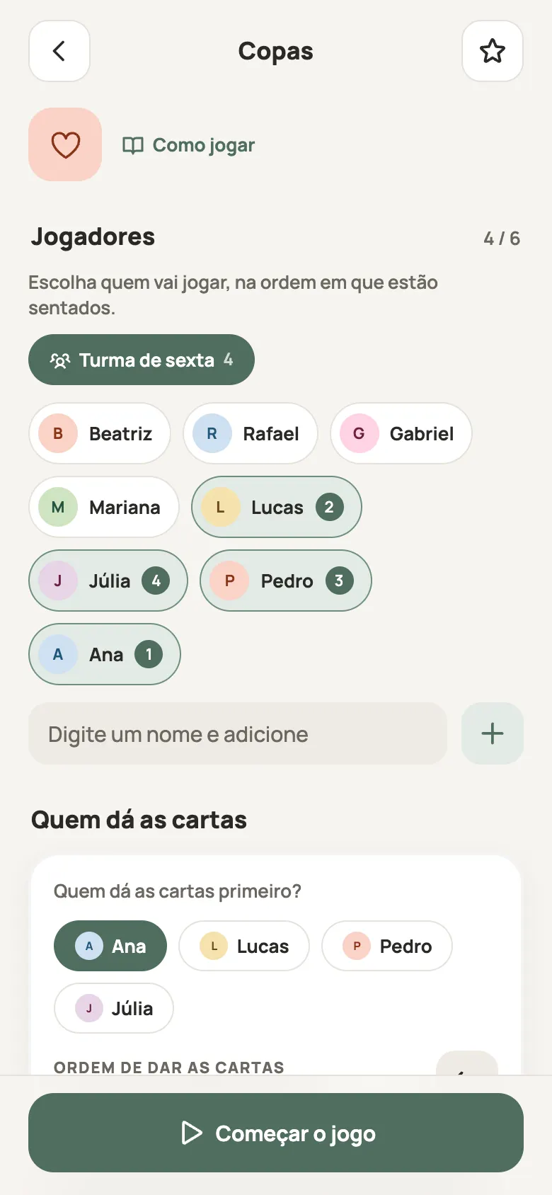 Preparando uma partida