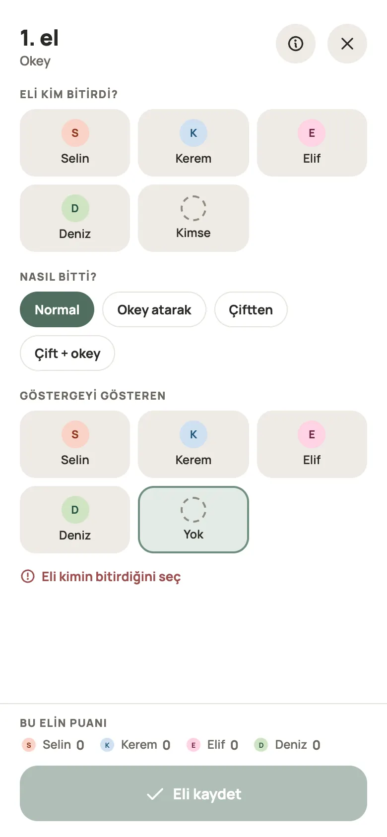 Yazboz Guru’da bir Okey elinin girişi