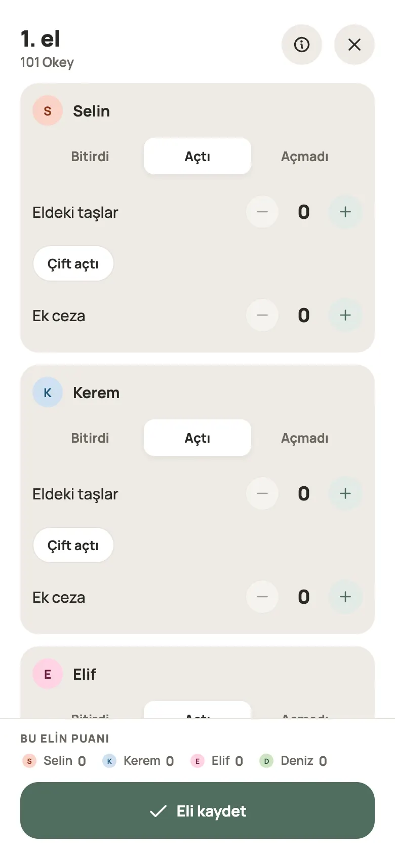 Yazboz Guru’da bir 101 Okey elinin girişi