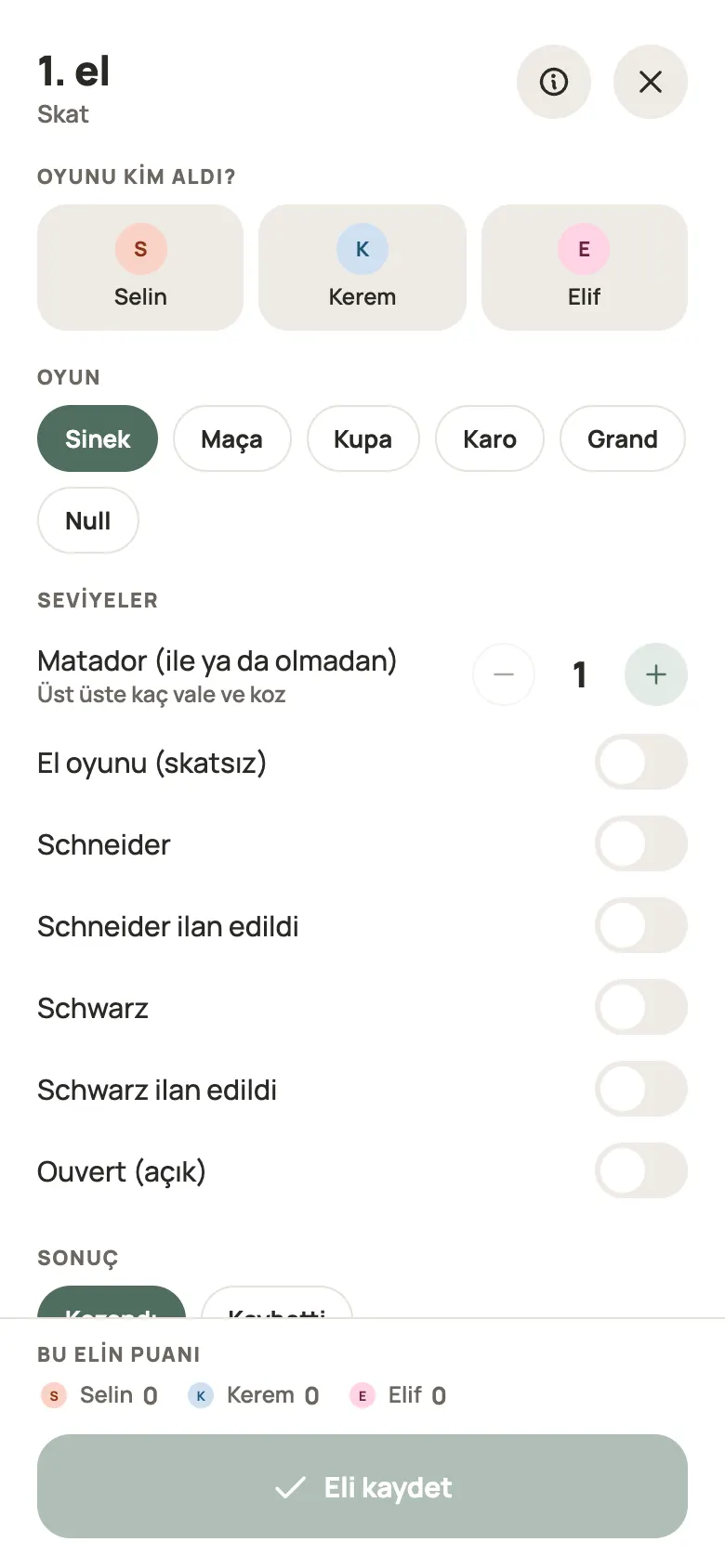 Yazboz Guru’da bir Skat elinin girişi